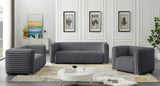Ravish Contemporary Chair with Deep Channel Tufting and Gold & Chrome Legs for Modern Living Spaces