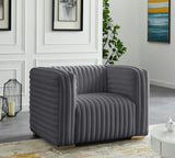 Ravish Contemporary Chair with Deep Channel Tufting and Gold & Chrome Legs for Modern Living Spaces