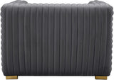 Ravish Contemporary Chair with Deep Channel Tufting and Gold & Chrome Legs for Modern Living Spaces