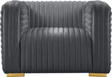 Ravish Contemporary Chair with Deep Channel Tufting and Gold & Chrome Legs for Modern Living Spaces