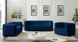 Ravish Contemporary Chair with Deep Channel Tufting and Gold & Chrome Legs for Modern Living Spaces