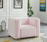 Ravish Contemporary Chair with Deep Channel Tufting and Gold & Chrome Legs for Modern Living Spaces