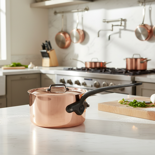 Mauviel M'Heritage M'150 CI Sauce Pan With Lid, Cast Iron Handle, 1.9-Qt