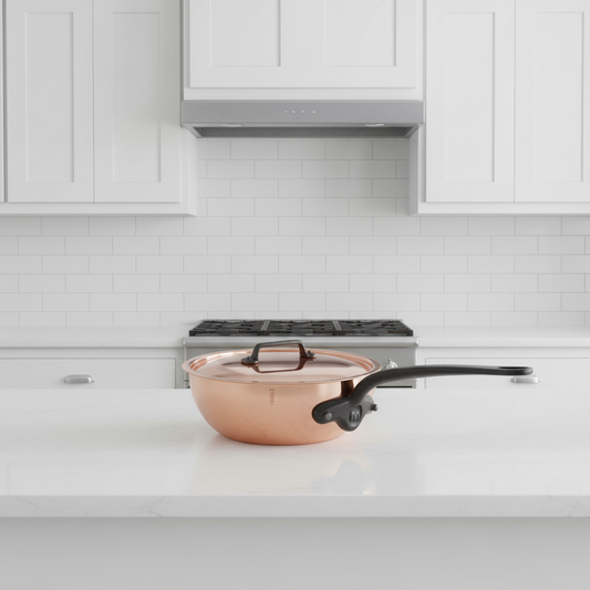 Mauviel M'Heritage M'150 CI Chef Pan With Lid, Cast Iron Handle, 3.6-Qt