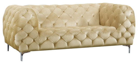 Mercer Contemporary Loveseat – Elegant Velvet Seating with Modern Design and Chrome Accents for Style