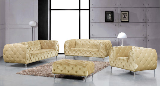 Mercer Modern Velvet Ottoman – Elegant Plush Seating with Chrome Legs for Stylish Living Spaces