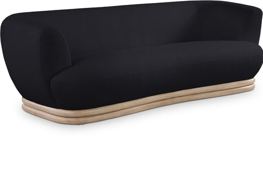 Kipton Elegant Mid-Century Modern Sofa with Curved Back and Natural Oak Finish for Cozy Living Rooms