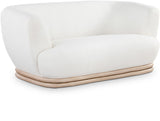 Kipton Mid-Century Modern Loveseat with Elegant Curved Back and Natural Oak Frame for Living Room