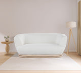 Kipton Mid-Century Modern Loveseat with Elegant Curved Back and Natural Oak Frame for Living Room