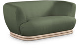 Kipton Mid-Century Modern Loveseat with Elegant Curved Back and Natural Oak Frame for Living Room