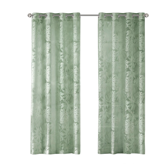 Palm Leaf Burnout Window Sheer Curtain, Sage Green