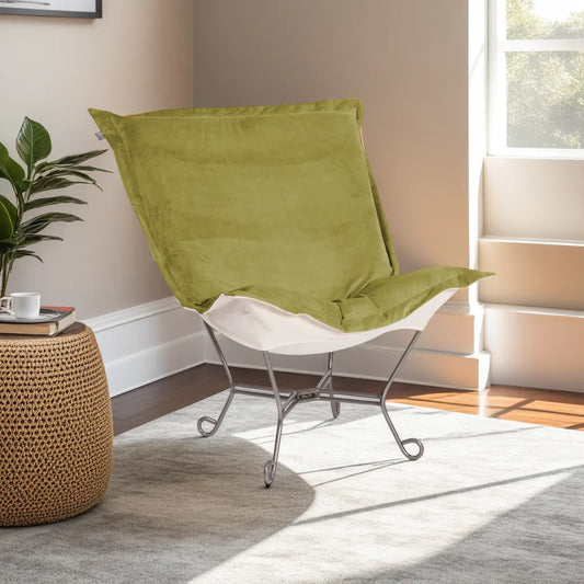 Scroll Puff Chair Bella Moss Titanium Frame