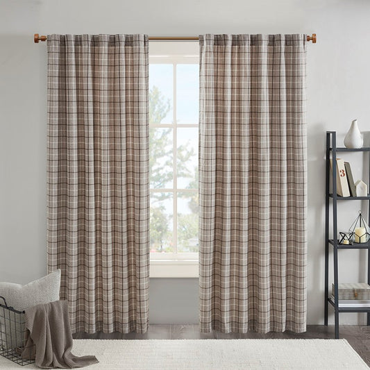 Yarn-Dyed Plaid Light Filtering Curtain Panel, Brown