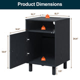 Nightstand with 1 Door, Modern Side Table Charging Station