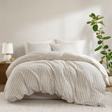 3 Piece Yarn-Dyed Stripes All-Seasons Duvet Set, Tan