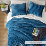 300GSM Fluffy Ribbed Plush Comforter Set,Blue