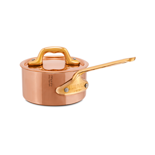 Mauviel M'MINIS Copper Sauce Pan With Lid, Brass Handles, 3.54-In