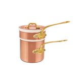 Mauviel Copper Tinned Bain Marie/Double Boilers With Lid, Brass Handles, 0.9-Qt