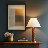 Twisted Faux Wood Table Lamp with Usb-C Port, Brown