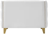 Michelle Faux Leather Chair - Glamorous White Upholstery with Gold Nailheads & Contemporary Design