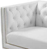 Michelle Faux Leather Chair - Glamorous White Upholstery with Gold Nailheads & Contemporary Design