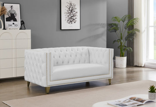 Michelle Faux Leather Loveseat with Gold Accents and Deep Button Tufting for Modern Elegance