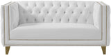 Michelle Faux Leather Loveseat with Gold Accents and Deep Button Tufting for Modern Elegance