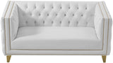 Michelle Faux Leather Loveseat with Gold Accents and Deep Button Tufting for Modern Elegance