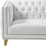 Michelle Faux Leather Loveseat with Gold Accents and Deep Button Tufting for Modern Elegance