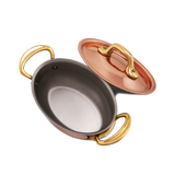 Mauviel M'MINIS Copper Oval Stew Pan With Lid, Brass Handles, 0.42-Quart