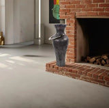 Black Ore Glass Vase with metal accent- Medium