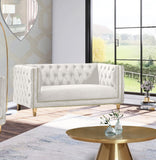Michelle Velvet Loveseat – Sumptuous Glamour with Gold Nailheads, Iron Legs & Deep Button Tufting