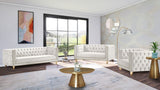 Michelle Velvet Sofa with Gold Nailhead Trim and Iron Legs - Glamorous Contemporary Design