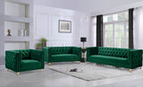Michelle Velvet Sofa with Gold Nailhead Trim and Iron Legs - Glamorous Contemporary Design