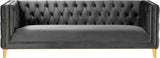 Michelle Velvet Sofa with Gold Nailhead Trim and Iron Legs - Glamorous Contemporary Design
