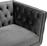 Michelle Velvet Sofa with Gold Nailhead Trim and Iron Legs - Glamorous Contemporary Design