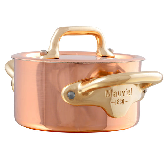 Mauviel M'MINIS Copper Stew Pan With Lid, Brass Handles, 0.34-Quart