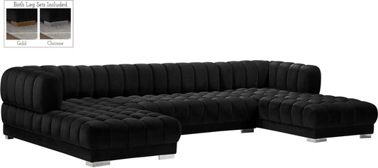 Gwen Contemporary 3-Piece Sectional Sofa with Deep Tufting and Gold & Chrome Legs for Stylish Comfort