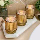 Ribbed Gold Glass Votive Candle Holder Set of 6