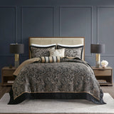 5 Piece Jacquard Bedspread Set with Throw Pillows, Black