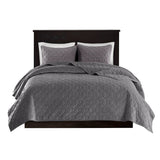 Velvet 3-Piece Quilt Set, Grey