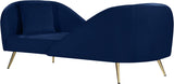 Nolan Glamorous Contemporary Chaise with Double Back Design and Elegant Gold Metal Legs, 81" Wide