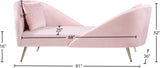 Nolan Glamorous Contemporary Chaise with Double Back Design and Elegant Gold Metal Legs, 81" Wide