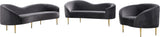 Ritz Elegant Velvet Sofa with Gold Metal Legs - Contemporary Curved Design for Chic Living Rooms