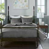 3 Piece Hand Quilted Cotton Quilt Set, Grey