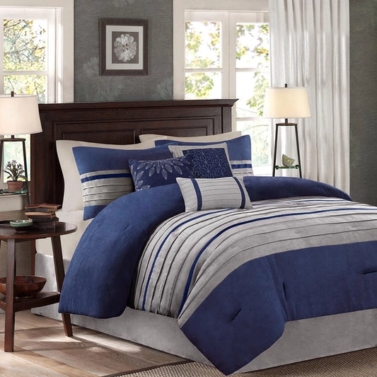 Vera Microsuede 7-Piece Comforter Set, Blue