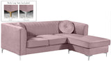 Eliana Grey Velvet Reversible Sectional Sofa with Gold & Chrome Legs, Plush Upholstery & Pillows