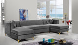 Graham Three-Piece Sectional Sofa with Channel Tufted Back and Customizable Gold & Chrome Legs