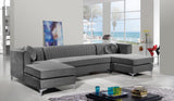Graham Three-Piece Sectional Sofa with Channel Tufted Back and Customizable Gold & Chrome Legs