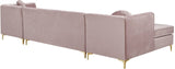 Graham Three-Piece Sectional Sofa with Channel Tufted Back and Customizable Gold & Chrome Legs